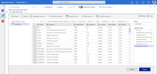 Screenshot of Wrangling Data Flow in Azure Data Factory.
