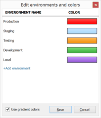 Redgate SQL Prompt Tab Coloring Default Environments.