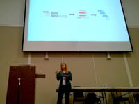 Cathrine on stage speaking about Biml at SQLSaturday #337 Oregon.