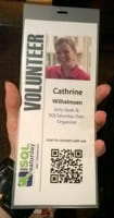 Cathrine&rsquo;s SQLSaturday #337 Oregon volunteer name badge.