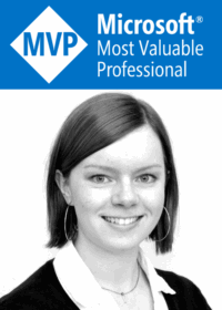 Portrait of Cathrine Wilhelmsen with the Microsoft SQL Server MVP logo above her head.