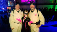 Cathrine Wilhelmsen with Ghostbusters Aaron Bertrand and Kevin Kline.