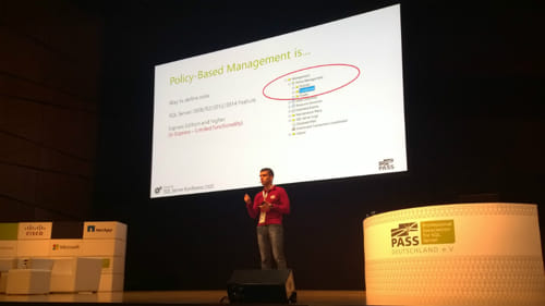 Boris Hristov on stage at SQLKonferenz 2015.