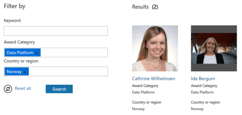 Screenshot of the Microsoft MVP page showing Cathrine and Ida.