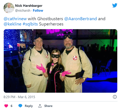 @cathrinew with Ghostbusters @AaronBertrand and @kekline #sqlbits Superheroes