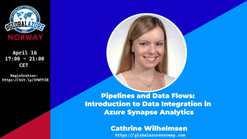 Speaker card showing Cathrine Wilhelmsen presenting at Global Azure Norway.