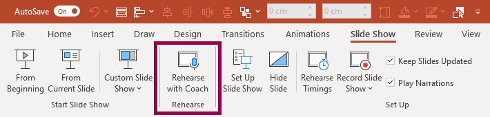 PowerPoint Presenter Coach button on the ribbon.