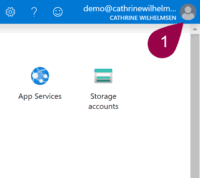 Screenshot of the Azure Portal, highlighting the username in the top-right corner