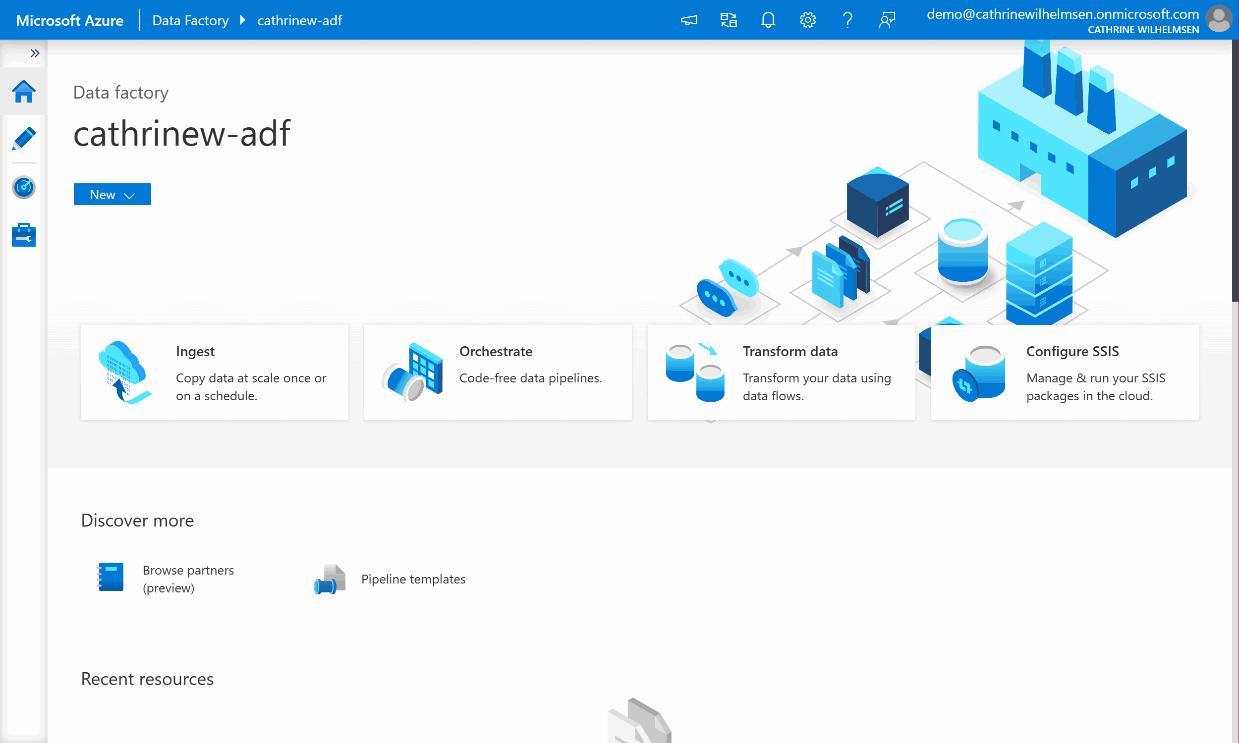 Screenshot of the Azure Data Factory Home page