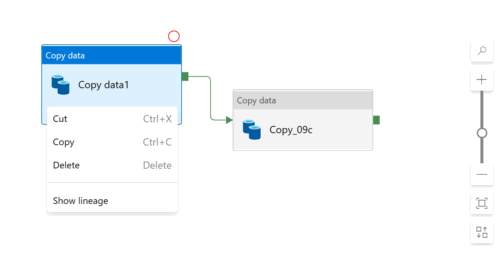 Screenshot of right-clicking on a pipeline activity to show the menu.