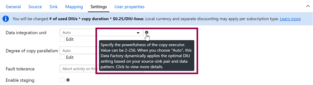 Screenshot of the data integration unit setting, highlighting the description.
