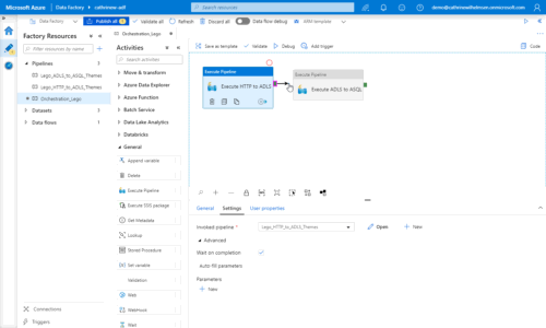 Screenshot of creating dependencies between two Execute Pipeline activities