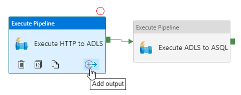 Screenshot of adding output on an execute pipeline activity