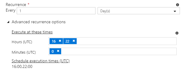 Screenshot of the new trigger pane for a schedule trigger, highlighting the advanced settings for daily recurrence