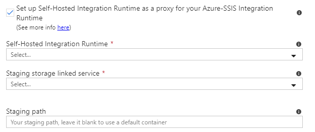 Screenshot of the Azure-SSIS integration runtime setting for proxy