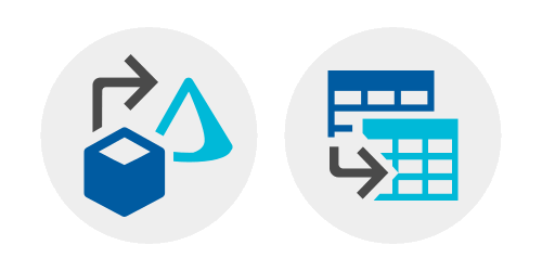 Data Flows icon showing cube-to-cone, and Power Queries icon showing dataset-to-dataset.