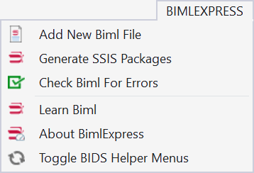 BimlExpress Toolbar Menu.
