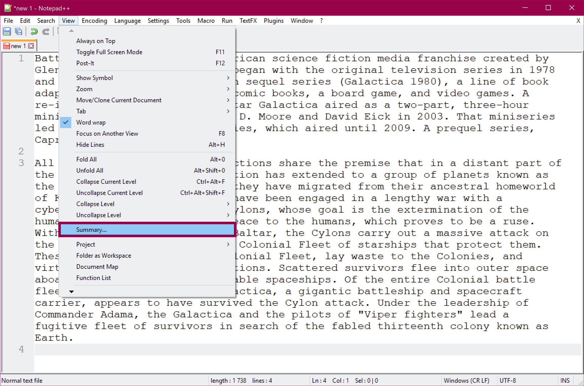 How to count word in notepad