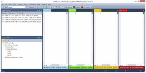 Redgate SQL Prompt Tab Coloring plus Status Bar Coloring.